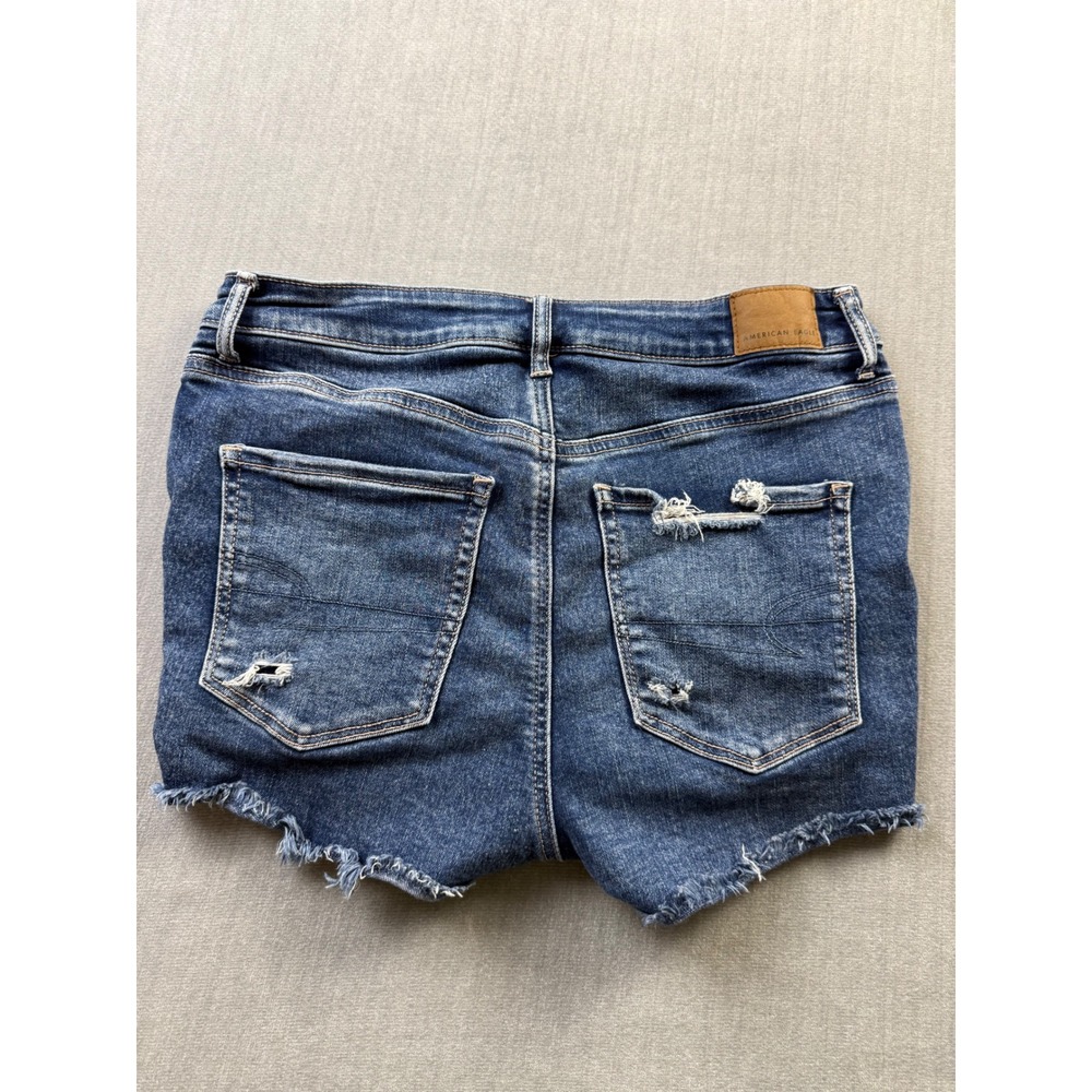 American Eagle High V-Rise Shortie Distressed Denim Shorts Blue Women Size 6 - Picture 7 of 8